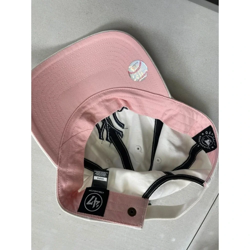 47 Brand New York Yankees Clean Up Hat White Pink Heart MLB Adjustable Cap OSFA